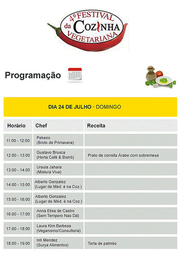 Programação - 4o Festival de Cozinha Vegetariana